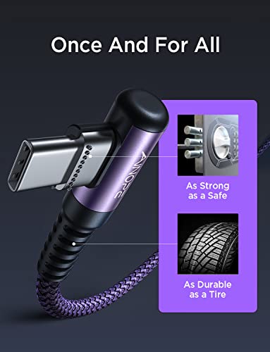Image of AINOPE USB C Cable 60W 2-Pack 6.6ft Nylon Braided USB C to USB C Cable Type C Charger Fast Charging Right Angle USBC Cable Charger Cord for iPhone 16 Pro Max 15 Plus Samsung S24 S23 iPad Pro Purple