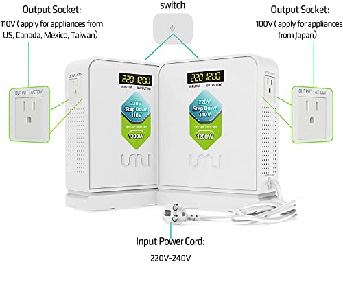 Image of UMI 220V to 110V Step Down Voltage Converter 1200Watts Continuous Full Load Capacity