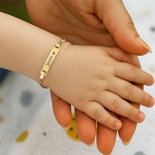14K Solid Gold or Gold Plated Heart Charm Custom Baby Bracelet, 1st Birthday Gift, Baby Boy, Baby Girl Gift, Infant Name Bracelet, Baptism First Christmas Gift, Newborn to Child2