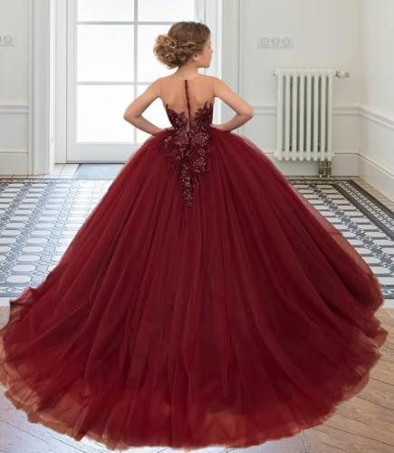 dideyttawl Lace Appliqued Flower Girl Dress Tulle Embroidery Strapless Full Length Pageant Dress Birthday Party Ball Gown2