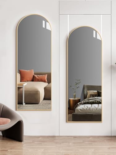 Arched Full Length Mirror, 48'x14' Gold, Tempered Shatterproof Glass & Aluminum Frame, Over Door or...