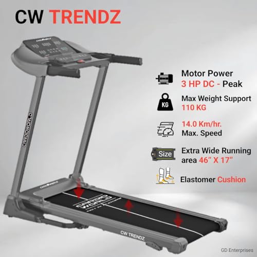 Image of CW Trendz AI 3HP DC Motor Treadmill with 14 km /h Speed, Manual Incline, Bluetooth, LED Display, Foldable Design, 120kg Capacity - Ideal for Home Workout
