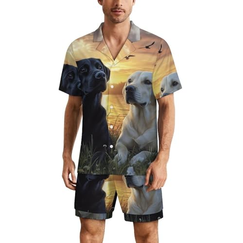 Labrador Love Couple Mens Pajamas Set Short Sleeve Sleepwear Summer Pjs Sets 2 Piece Loungewear Nightwear