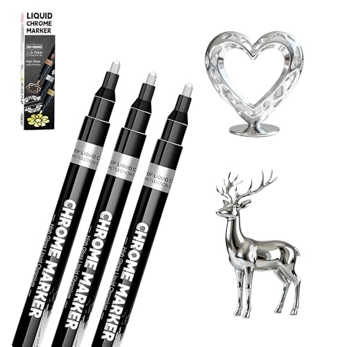 SGTIOS 3Pcs Liquid Chrome Paint Markers - Mirror Metallic Silver Permanent Pens for Plastic Metal Jewelry Wheels Models & Repair Kit DIY Art Projects Painting Supplies (Silver)