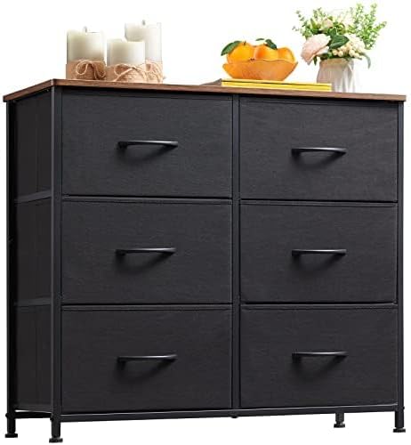 Miniatura 5 de Somdot Cómoda para dormitorio con 6 cajones, cómoda de almacenamiento de 3 niveles con contenedores de tela extraíbles para armario, guardería,