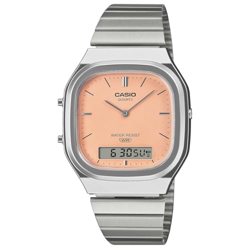 Casio Vintage Matte Orange Dial Stainless Steel Analog-Digital Watch 40.9x35.8mm - AQ240E-4A
