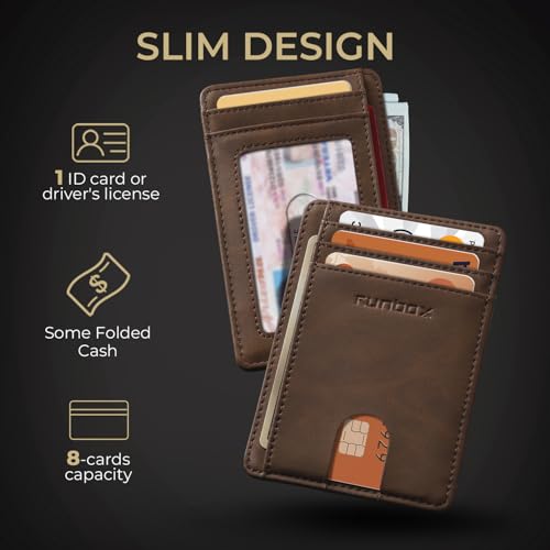 Image of RUNBOX Slim Minimalist Front Pocket RFID Blocking Leather Wallets for Men and Women Card Holder Wallets Gifts for men
