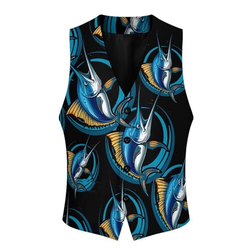 Swordfish Sport Fishing Marlin Sailfish Billfish Men's Suit Vests Business Formal Dress V-Neck Waistcoat Tops with 2 Pockets4