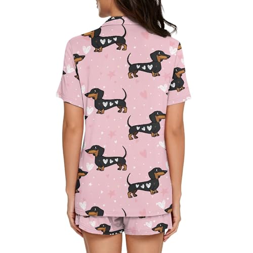 Image of Pjs Womens Short Sleeve Button Down Pajamas Set Two-Piece Nightwear with Pockets