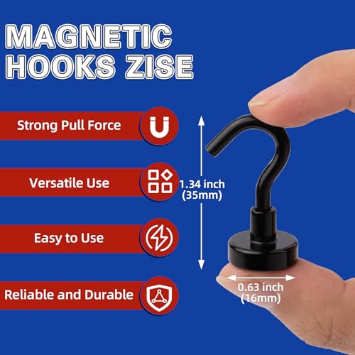 Image of Black Magnetic Hooks, 40 Pack Magnetic Hooks for Cruise Cabins | 25lbs Magnet Hooks, Strong Magnetic Hook Heavy Duty, Magnets with Hooks, Metal Magnetic Hook for Hanging, Refrigerator
