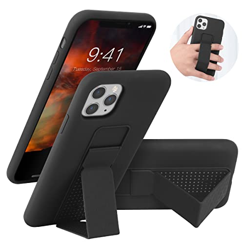 LAUDTEC Silicone iPhone 11 Pro Max Case with Kickstand, Vertical/Horizontal Stand Hand Strap Kickstand | Microfiber Linner | Liquid Silicone Full Body Protective Stand Case for iPhone 11 Pro Max 6.5''