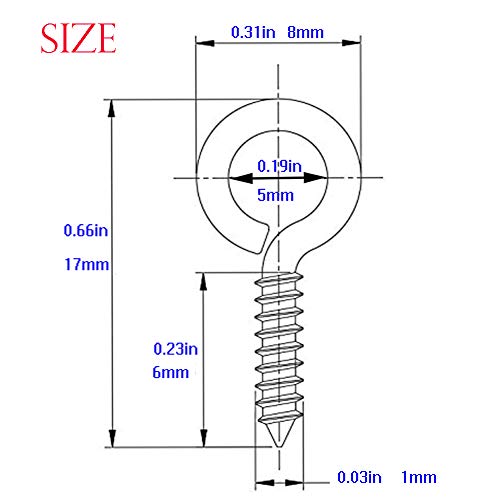 Image of 300 Pcs Small Eye Screws 8 x 17mm Mini Screw Eye Pin Peg Self Tapping Screws Hooks Ring for Arts Crafts Projects (YJY1)