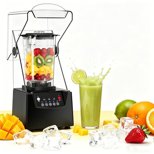 DIUNAOZI Licuadora Comercial Silenciosa de 2200 W,Licuadora de Encimera Profesional Capacidad de 2 litros,Batidora de Alta Velocidad con Carcasa Insonorizada,para Hielo,Zumos,Batidos y Smoothies 220V