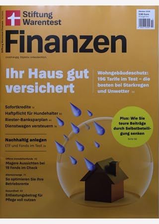 Stiftung Warentest Finanz 10/2025 "Ihr Haus gut versichert-Wohngebäudeschutz, ETF und Fonds im Test, Entlastungsbetrag für Pflege nutzen"