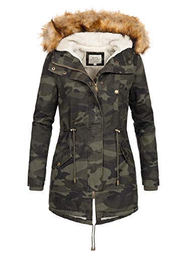 Softy Outerwear Damen Winterjacke Parka mit Kapuze I Webpelz I Teddyfutter I 100% Baumwolle I Camouflage I Gr:L