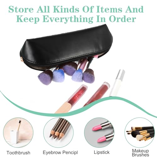 Image of Small Pencil Case, Waterproof Leather Pen Bag, Portable Aesthetic Pencil Pouch Cute Organizer Bag with Zipper for Pen Pencils Markers Office Supplies Makeup Brush(Black)