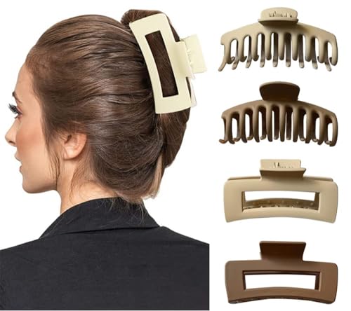 Image of Bakefy-2+2 Extra Hair Claw Clips Medium Claw Clips for Thick Hair, Cute Flower Claw Clip, Matte Neutral Hair Clip Strong Jaw Clips, Butterfly Non-slip Hair Clips for Women's Thin Hair (2 Styles)