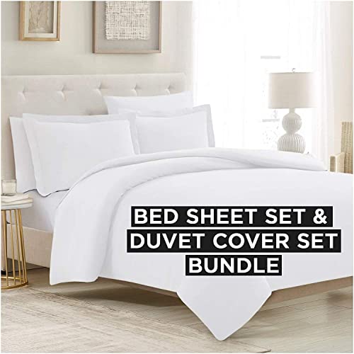 Mellanni Bed Sheet Set + Duvet Cover Set Bundle&Save - Hotel Luxury Bedding - Bundle Includes: 4pcs Bed Sheet Set and 5pcs Duvet Cover Set (Queen, White)