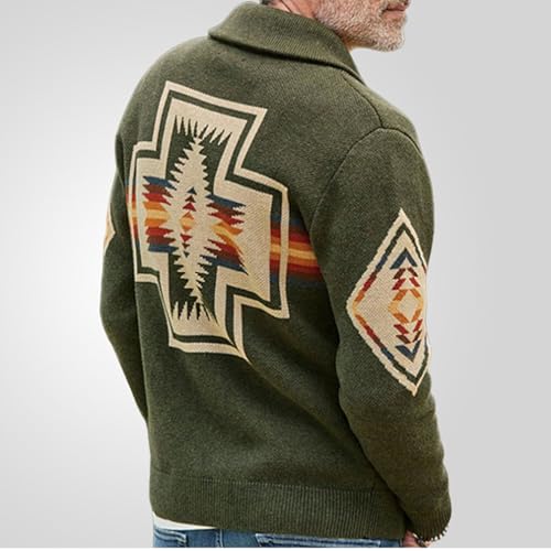 Cardigan Sweater for Men Jacquard Knit Shawl Collar Button Down Vintage Sweaters with Pockets2