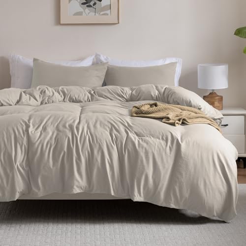 Image of Soft Washed Linen Color Duvet Cover King Size,2 Pillow Shams, No Comforter | Prewashed Microfiber, Button Closure,4 Corner Ties, Ultra Soft, Cotton-Like, All Seasons, King Duvet Cover 104x90 in