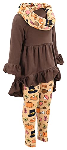 Image of Unique Baby Girls Kids Toddler 3pc Outfit Set Long Sleeve Cotton Blend Tunic Top Leggings and Scarf