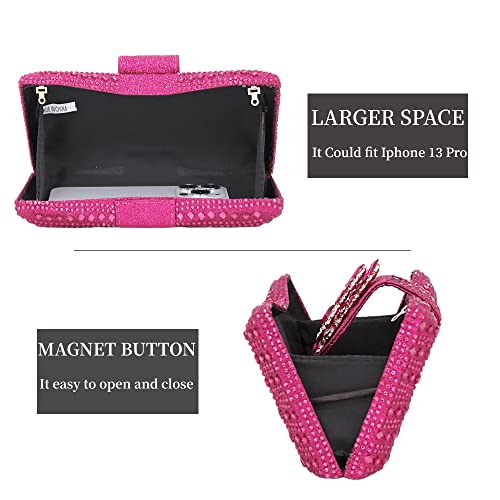 Chaliwini Hot Pink Purse Bow Flower Evening Bag Rhinestone Clutch Party Handbags For Women(Fuchsia) #TOP3