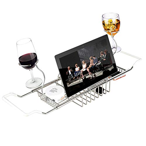 Preisvergleich Produktbild Badewannenablage ausziehbar Edelstahl, rutschfestes Badewannenbrett Badewannenauflage Badewannentisch Badewannentablett