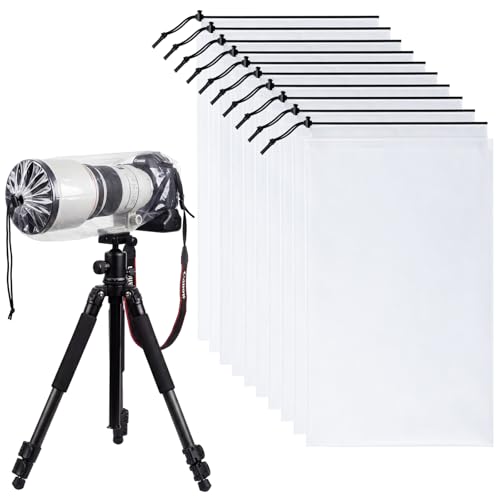 Sabary 10 Pack Clear Camera Rain Covers Waterproof Dustproof PE Lens Sleeves with Drawstring Closure, Fits Lenses up to 18 Inch, Outdoor Photography & Travel Protection