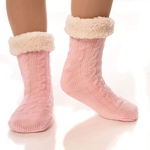 Womens Sherpa Socks Thermal Fleece Lined Fuzzy Gripper Socks Winter Christmas Slipper Socks