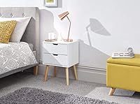 GFW Nyborg Scandinavian Style Side Table 2 Drawer & Storage Shelf Modern Bedside Cabinet, Quick Easy Assembly, Flat Pack Bedroom Furniture, Wood, White, 30D x 40W x 56H