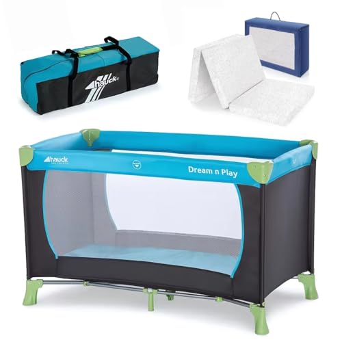 hauck Baby Reisebett Set Dream n Play mit Matratze - faltbares Kinder Babyreisebett mit Tasche - Blau Waterblue hauck Baby Reisebett Set Dream n Play mit Matratze - faltbares Kinder Babyreisebett mit Tasche - Blau Waterblue