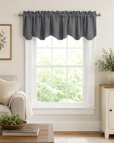 Aquazolax Grey Valances Curtains Set of 2 for Kitchen/Bathroom Windows Privacy Protect Rod Pocket...