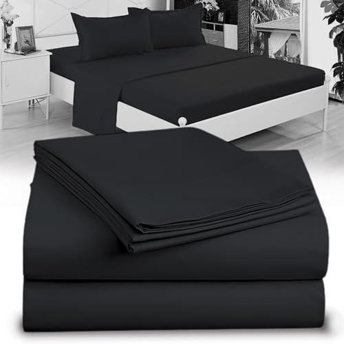 Twin XL 100% Microfiber Double Brushed Sheet Set - Extra-Soft & Wrinkle-Free - 15 Deep Pockets 39 x 80 - Ideal for Dorms Hospitals & Split King Beds - 3 PC Set (Twin XL Black)