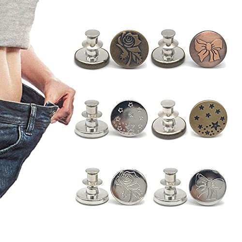 6 Pcs Buttons for Jeans,Adjustable Jean Button Pins,Pant Waist Tightener,No Sew and No Tools Instant Jean Button Pins for Pants, Simple Installation, Reusable and Adjustable(Style 2)