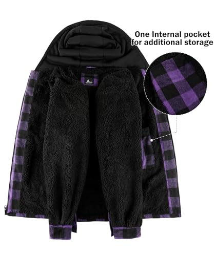 V VALANCH Men's Flannel Shirt Jacket with Hood Fleece Lined Plaid Jacket Zip Up Winter Warm Coat2