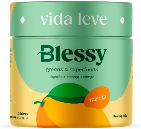 Blessy Brasil Greens - Suplemento Detox Alimentar - Sabor Manga - promove o desinchaço corporal, ajuda na eliminação de toxinas e oferece uma sensação di...
