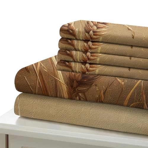 Housse de Couette 260x220 Tiges de Blé 3D Parure Lit Super King Microfibre