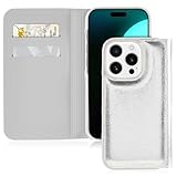 kate spade new york Wallet Folio iPhone 16 Pro Case - Compatible with Wireless Charging - Designer Phone Case - Metallic Silver