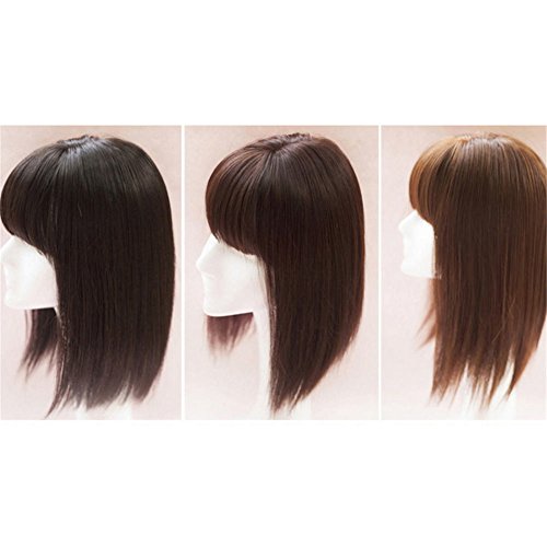 Foto von Kunsthaar von Remeehi, 35 cm, nahtloser Haarersatz, Mono-Toupet für Haarausfall, Clip in Haar, Topper mit flachem Pony