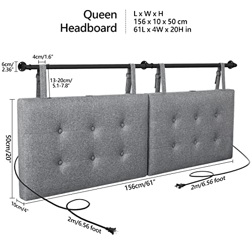 Hausource Headboards For Queen Size Bed With Usb Button Tufting Headboard Wall Mounted Headboard Linen Fabric Padded Adjustable Heigh Headboard For Bedroom #TOP1