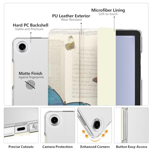 Image of MoKo Trifold Case for Galaxy Tab A9 Plus /A9+ 11 Inch 2023, Butterfly | Slim Stand Hard PC Translucent Back Shell Smart Cover, Auto Sleep /Wake, Light, Anti-scratch, 2 Adjustable Angle