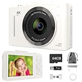 Digital Camera with 64GB SD Card, 4K Digital Compact Cameras - 2.8'' Large Screen, 16X Digital Zoom, Autofocus, Anti Shake, Rechargeable Mini Vlogging Camera for Kids Beginners Students (White)