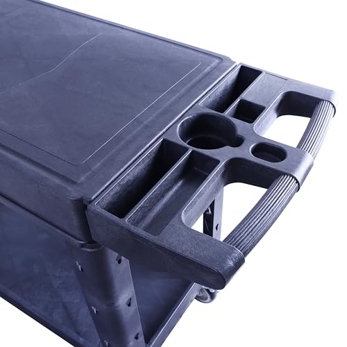 HIGOOD Heavy Duty Plastic Utility Cart, 39.57 x 16.73 in, Flat Top, 2 Swivel Wheels, 500 lbs Capacity, Black - Thumbnail 3