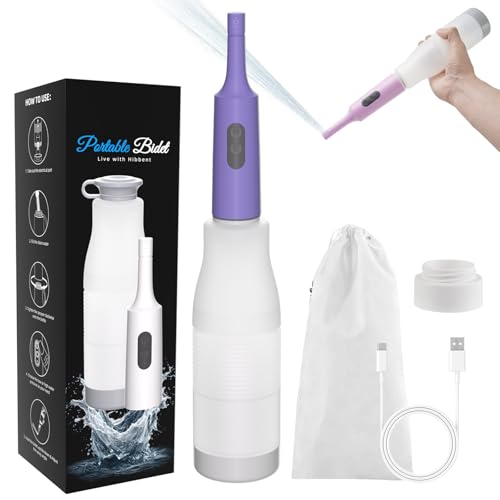 Image of Hibbent Portable Bidet for Travel, High Pressure Electric Handheld Bidet Sprayer, 350-550ML Expandable Bottle for Personal Hygiene, USB-C Rechargeable Waterproof Sprayer for Women & Men, Purple