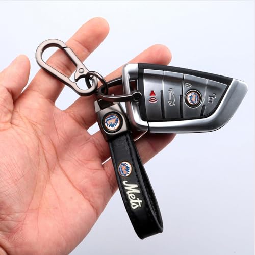 Image of Car Keychain Keyring for NY Mets Baseball Fans,New York Mets Accessories Women /Men's Keychains for Vehicles,Leather Key Ring Lanyard for Car Key Fob Holder,Key Fob Keyring Replacement