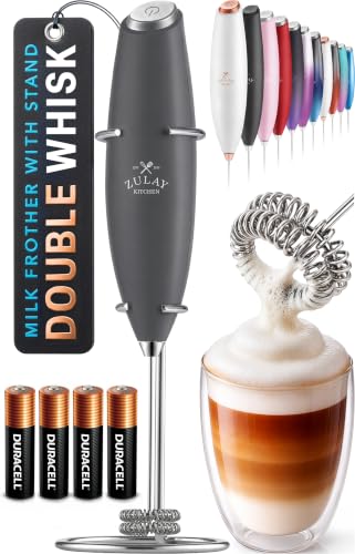 Image of Zulay Kitchen Powerful Milk Frother Wand With Duracell Batteries - Ultra Fast Handheld Drink Mixer - Electric Whisk Foam Maker for Coffee, Lattes, Cappuccino & Matcha - Double Whisk - Charcoal