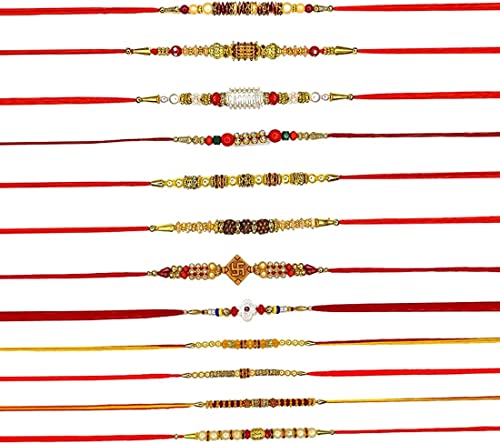 Multicolor Designer Rakhi Bracelet for Brother on Raksha bandhan with Multicolor Beads Traditional Rakhi Thread Set of 12