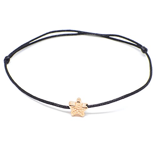 Preisvergleich Produktbild Schwarzes Fußkettchen mit Seestern in Rosegold Selfmade Jewelry Handgemachte Damen Fußkette Größenverstellbar