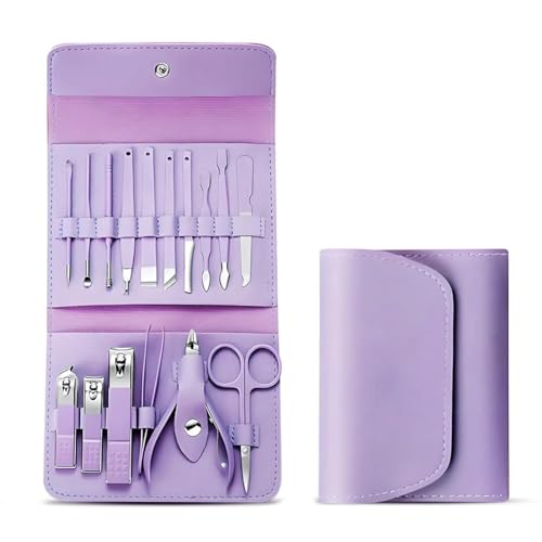 ELEGAR 16-in-1 Manicure Pedicure Set for Men & Women | Professional Nail Care Grooming Kit with Clippers, Cuticle Trimmer, Scissors & Tweezers in Portable Blue Leather Travel Case (16 Pieces Stainless Steel Manicure Kit)