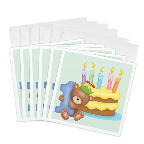 Carte de voeux anniversaire ours gâteau et bougies 3drose 16x15cm lot de 6